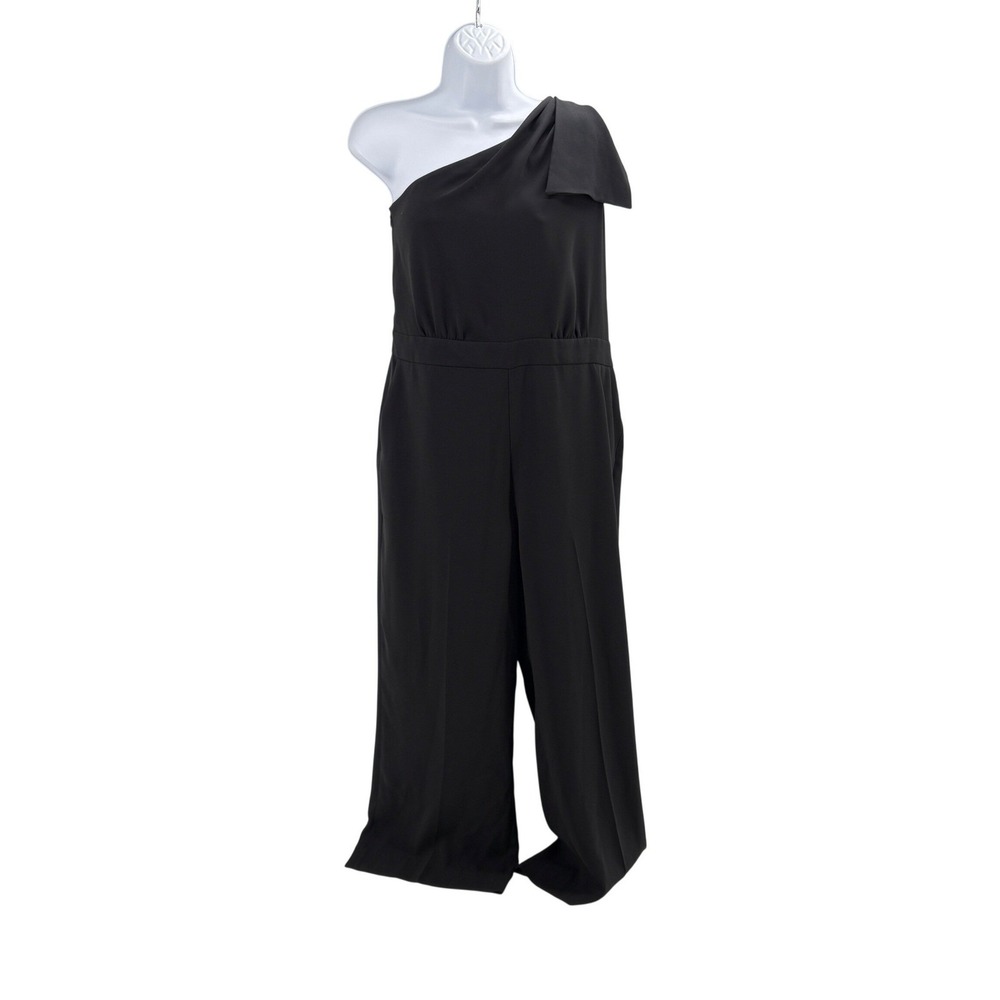 J.Crew Black One Shoulder Wide Leg Jumpsuit H2380 Size 10 Triacetate Blend